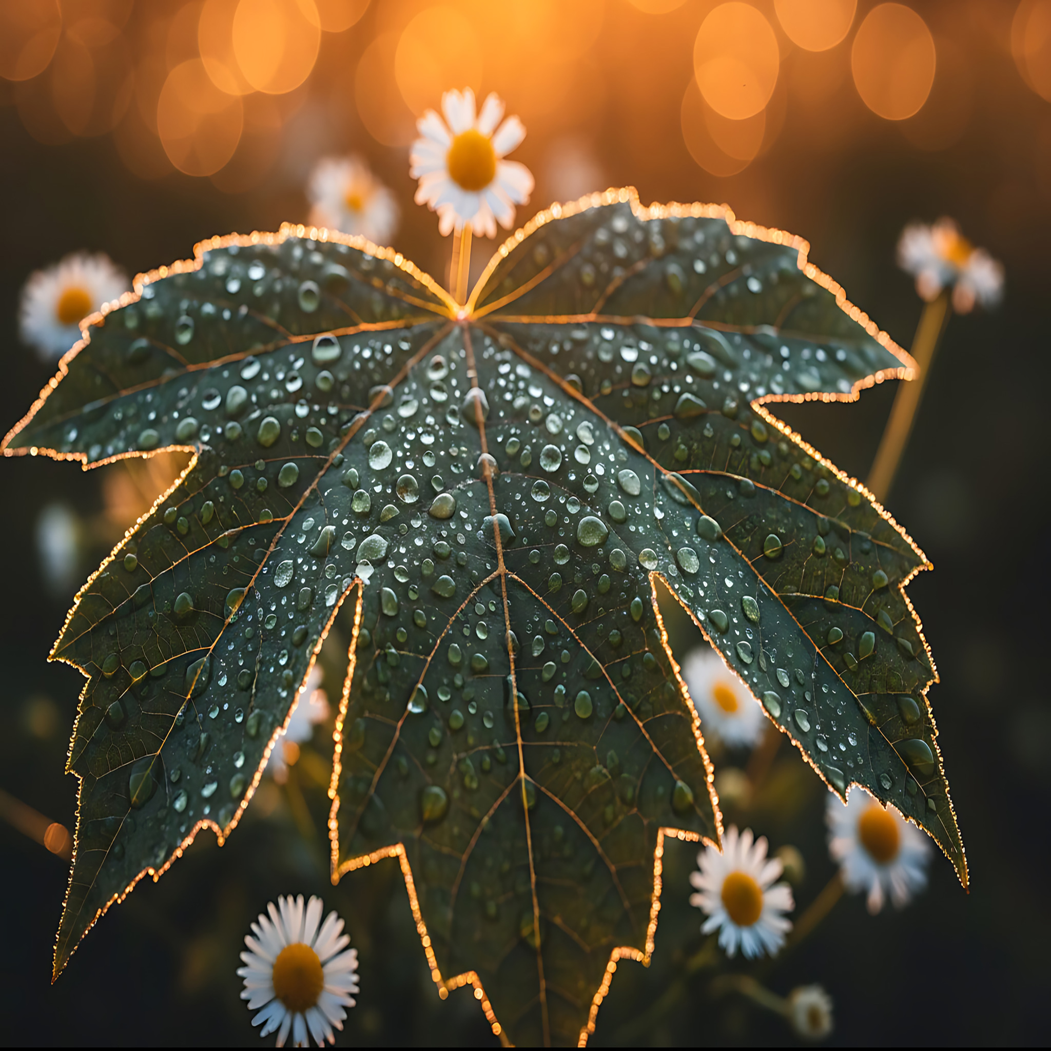 Morning Dew Resting On A Big Green Leaf