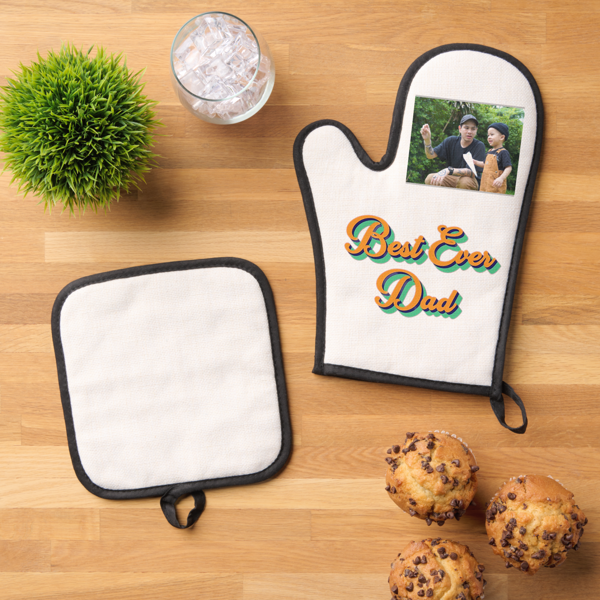 zazzle best ever dad oven mitt & pot holder set (top down)